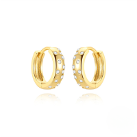 wholesale S925 Sterling Silver Geometric Wide Zircon-inlaid Star Hoop Earrings, Hot In And On Ins-Gold#1 925 Silver