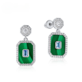 wholesale S925 Sterling Silver European and American New Geometric Unique Malachite Earrings for Women, Ins Niche Earrings, Drop Shipping-0-0
