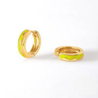 wholesale S925 Sterling Silver Ins-style Wavy Drip Enamel Hoop Earrings For Cross-border Hot Sales-Gold-Oil-Dripping Fluorescent Yellow