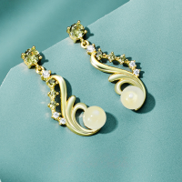 wholesale 925 Sterling Silver Bfirst Earrings with Cat's Eye Stone, High-End Feel, Women's Small Traditional Pattern Retro Accessories Wholesale-Cat's Eye Sterling Silver Earrings Gold&gt;925 Silver