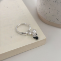 wholesale S925 Sterling Silver Black Onyx Bell Ring with Beaded Detail for Women, Minimalist and Versatile Luxury Style-0-5
