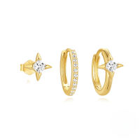 wholesale S925 Sterling Silver Octagram And Cross Pendant Zircon Necklace And Earring Set, Fashionable And Versatile European And American Best-seller-Gold 3-piece set, style 2 - earrings  925 silver