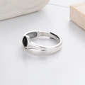 wholesale S925 Silver Fashion Cross-Border European and American Minimalist Black Onyx Cold Style Personality Elegant Open Ring-0-2