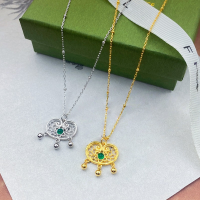 wholesale S925 Sterling Silver Hollow-Out Ingot Ruyi Lock Pendant Necklace for Women, Fashionable and Versatile Ethnic Style High-End Sense Collarbone Chain Accessory-Yuanbao Ruyi Lock-Gold 925 Silver