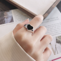 wholesale S925 Sterling Silver FashionSweet and Cool Style Black Droplet Glitter Heart Single Ring Adjustable Open Ring-0-3