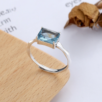 wholesale S925 Sterling Silver Korean Style Minimalist Ins Wind Irregular Prong Setting Blue Square Zircon Open Ring-YFJ581/approx. 2.4g Adjustable opening