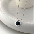 wholesale S925 Sterling Silver Matte Black Onyx Tiger's Eye Round Pendant Necklace Gray Agate Collarbone Chain Unisex-0-5