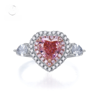 wholesale S925 Sterling Silver New High Carbon Diamond Powder Heart 7*7 Ring for Women,Ins Best-Seller-R443 Pink Diamond No. 8