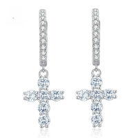 wholesale Metal material, new jewelry high-end sense diamond-encrusted cross earrings for women, lightweight luxury style, elegant and simple ear accessories-E134 Cross Earrings>925 Silver