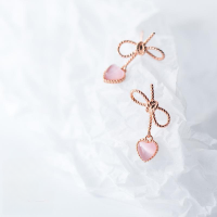 wholesale S925 Sterling Silver Bow-shaped Pink Synthetic Cat's Eye Stone Stud Earrings for Women Korean Style Fresh and Sweet Ear Accessories G0898-S925 Silver Earrings 925 Silver