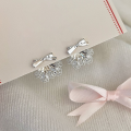 wholesale S925 Sterling Silver Bow Lace Flounced Hem Earrings, Convertible Dangle Back Hook for Sweet and Exquisite Earrings-0-2