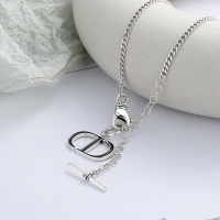 wholesale S925 Sterling Silver Korean Style Internet-Famous DD Letter Pig Nose Drip Gloss Black Surface Personality Hip-Hop Versatile Necklace-YL284/approx. 13.5g 925 silver