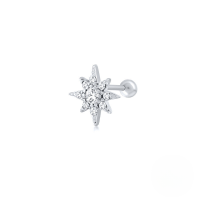 wholesale S925 Sterling Silver Single Octagonal Star Threaded Ear Stud, Cross-border Hot-selling Fashion Minimalist Zircon Threaded Earrings For Women-Platinum-White Diamond