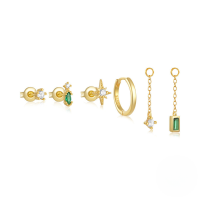 wholesale S925 Sterling Silver Polished Minimalist Earring And Ear Cuff Set, Innovative Design For Versatile Mix-and-match Diy Wear-Set of 6 - Gold 925 Silver