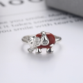 wholesale S925 Sterling Silver Vintage Ethnic Style Elephant with Red Agate Ring Creative Fashion Internet-Famous Index Finger Ring-0-2