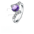 wholesale S925 Silver Custom Natural Amethyst Ring and Stud Earrings Two-Piece Set Set with Natural Colored Gemstone Jewelry-0-4