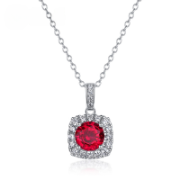 wholesale S925 Silver Cross-Border Exclusive Minimalist Geometric Lab-Created Ruby Necklace, Luxury Fashion Moissanite Pendant Custom Wholesale-Cultivated Ruby 925 Silver