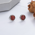 wholesale S925 Sterling Silver Ethnic Style Retro Craft Inlaid South Red Agate Stud Earrings Creative Minimalist Elegant Earrings-0-0