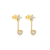 wholesale S925 Sterling Silver With Advanced Inlaid Zircon Opal Australian Gemstone Love Ear Studs, Korean Style Small And Unique Design-Gold#1 925 Silver