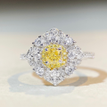 wholesale (S925 Sterling Silver) Yellow Diamond Ring for Women, Four-Prong Setting, Full Diamond Halo, Ice-Cut High-Carbon Diamond Zircon Ring-0-0