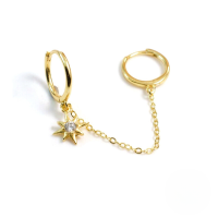 wholesale S925 Sterling Silver Mixed Chain Double-wear Octagonal Zircon Hoop Earring, A Single Creative European And American Bestseller-gold