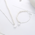 wholesale S925 Sterling Silver Crushed Silver Spliced Pearl Heart Pendant Necklace Bracelet Set, Elegant and Light Luxury Style for Women-0-2
