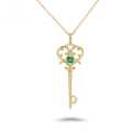 wholesale 18k Gold Art Li Jewelry Manufacturer Wholesale Small Minimalist Luxury Style Heart Key Emerald Full-Cut Diamond Necklace-0-0