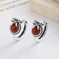 wholesale S925 Sterling Silver Exquisite Bow with Southern Red Agate Ear Clasp, Fresh and Sweet Ethnic Lady Earrings-0-2
