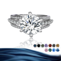wholesale S925 Sterling Silver 5-Carat Round Moissanite High-End Luxury Full-Diamond Women's Ring Silver Jewelry-0-0