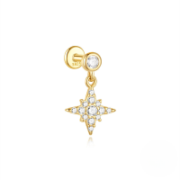 wholesale S925 Sterling Silver Marquise Geometric Ear Cartilage Stud With Zircon, Threaded Flat Top, And Fringe Tassel-Single gold #1