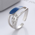 wholesale S925 Sterling Silver Geometric Irregular Double Layer Blue Resin Open Ring Creative Versatile Light Luxury Style Ring-0-0