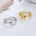 wholesale S925 Sterling Silver Korean Dongdaemun Minimalist Style Chain-linked Star Design Open Adjustable Ring for Women-0-0