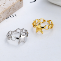 wholesale S925 Sterling Silver Korean Dongdaemun Minimalist Style Chain-linked Star Design Open Adjustable Ring for Women-DJ1119/white gold about 1.98 grams opening adjustable