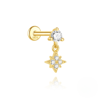 wholesale S925 Sterling Silver Fun Snake With Rhinestone Star Flat Head Threaded Ear Cartilage Stud, A Classic Bestseller On Aliexpress-Single gold #6