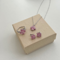 wholesale S925 Sterling Silver Korean New Arrival Necklace Ring Earrings Set for Women Valentine's Day Peach Blossom Heart-shaped Pink Zircon Inlay Ready to Ship-0-1