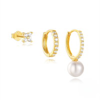 wholesale S925 Sterling Silver Geometric Single Row Zircon Accent Teardrop Earring Set, Amazon Bestseller-3-piece set, gold#4&gt;925 silver