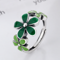 wholesale S925 Sterling Silver Green Resin Five-Petal Flower Ring Sweet Forest Style-0-0