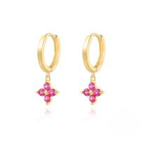 wholesale S925 Sterling Silver Zircon Snowflake Hoop Earrings, Creative Fashion Earrings-Gold-Rose Red Diamond