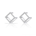 wholesale S925 Sterling Silver Stud Earrings, 3D Square Diamond-Embedded, Women's Fashion Minimalist Exquisite High-End Jewelry Wholesale-0-4