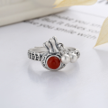 wholesale S925 Sterling Silver South Red Agate Coin Pouch Style Ring, Vintage and Artistic, Unisex-0-3
