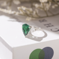 wholesale S925 Silver Plated with 18k Gold, Lab-Created Emerald Waterdrop 9*13mm High-End Jewelry Closed Back Ring-0-1