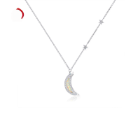 wholesale 925 Silver Japanese Moon and Star Synthetic Opal OPAL Necklace, White Opal Simple Jewelry Necklace-17B White Opal Reddish White