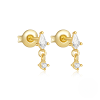 wholesale S925 Sterling Silver Four-pointed Star Octagonal Star Zircon Accent Women's Earrings With Teardrop Pearl-Gold#2 925 Silver