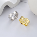 wholesale S925 Sterling Silver Irregular Concave-Convex Wave Design Open Ring French Stylish Luxury Index Finger Ring-0-0