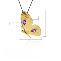 wholesale S925 Silver Designer Brooch Pendant Two-Way Butterfly Design Palace Style Natural Amethyst Necklace Pendant-Natural garnet pendant (with silver chain)