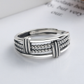 wholesale S925 Sterling Silver Retro Vintage Thai Silver Multi-Layer Twisted Cross Geometric Ring for Men and Women Trendy and Unique-0-2