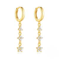 wholesale S925 Sterling Silver Exquisite Floral Tassel Earrings With Inlaid Zircons, A Hot-selling And Versatile European And American Cross-border Earring-Gold 925 silver