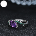 wholesale S925 Sterling Silver Adjustable Designer Thorn Flower Bud Ring with Natural Amethyst Gemstone-0-1