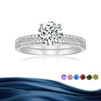 wholesale S925 Sterling Silver European and American Light Luxury High-End Four-Prong 1-Carat Round Moissanite Ring Set-1 carat Moissanite ring (white)  US size 5