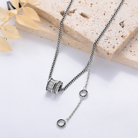 wholesale S925 Sterling Silver Retro Distressed Double Ring Textured Surface Ancient Style Unique Personality Niche Versatile Pendant Necklace-YFL547/approx. 8.2g 925 silver